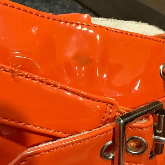 Rare! Neon orange Jeffrey Campbell Czech chunky heeled combat boots - Picture 8 of 11